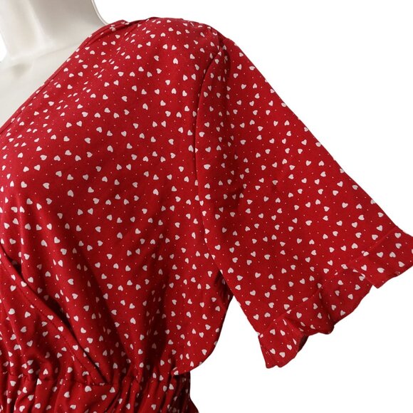 C+D+M Red White Heart Print V-Neck Top Elastic Waist Flowy Sleeves Women Size M - Picture 3 of 10